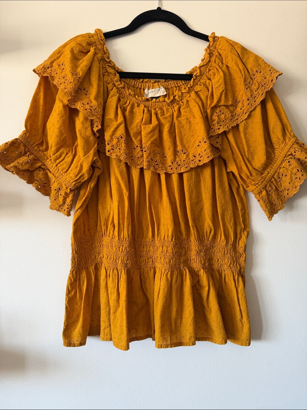 Universal Thread|Mustard|Eyelet Ruffle Peasant Top|Large|EUC - Picture 2 of 8